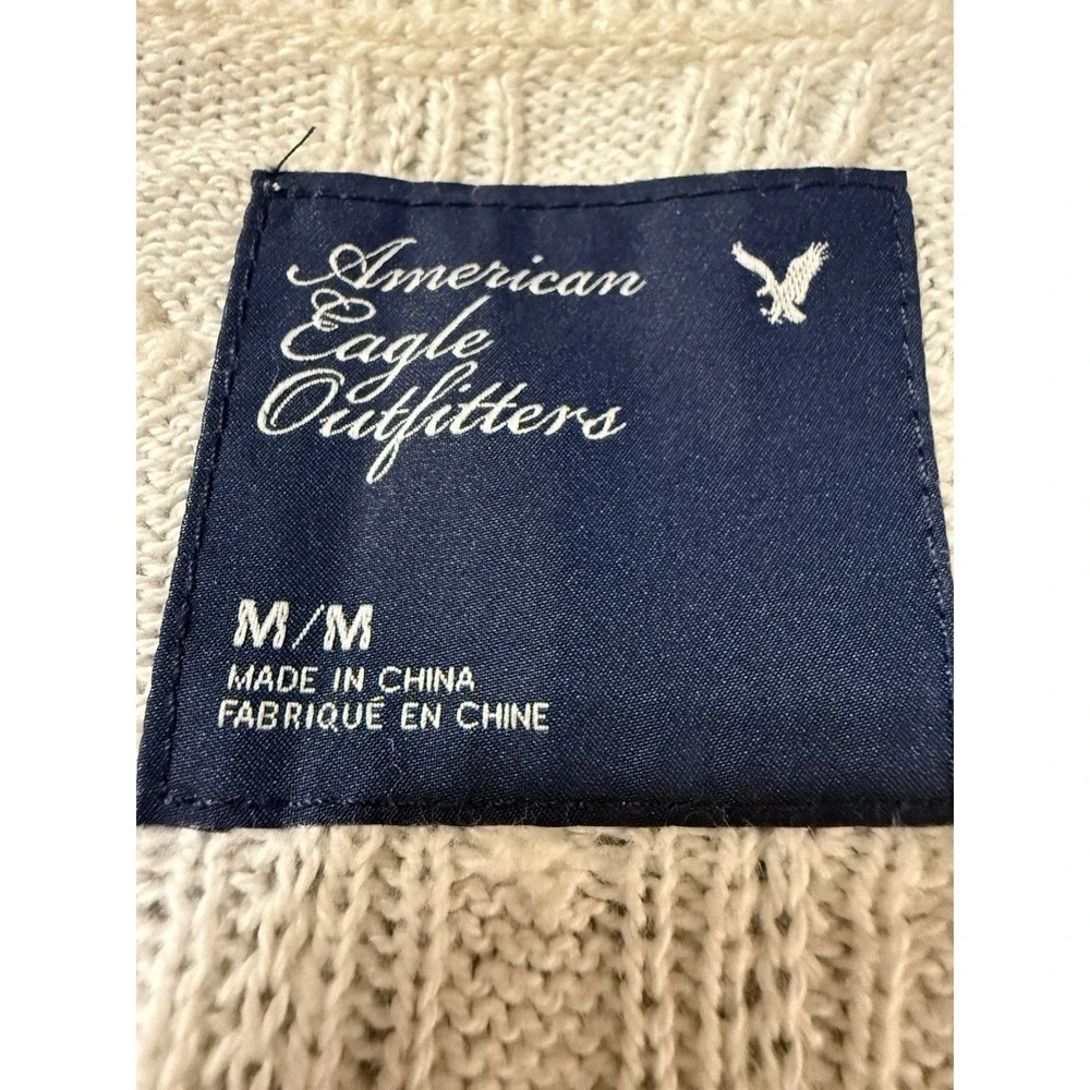 American Eagle Outfitters Women's M Cable Knit V-Neck Sweater Cream Y2K Vintage